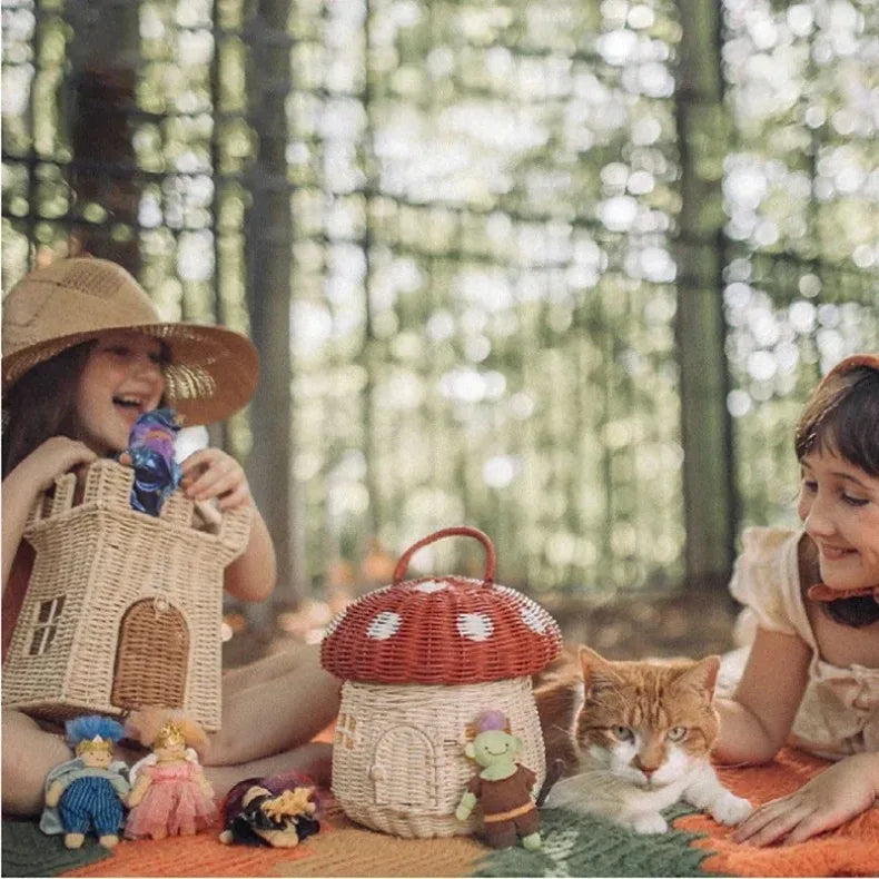 Château de Rangement en Osier Fait Main | Panier Décoratif Enfant