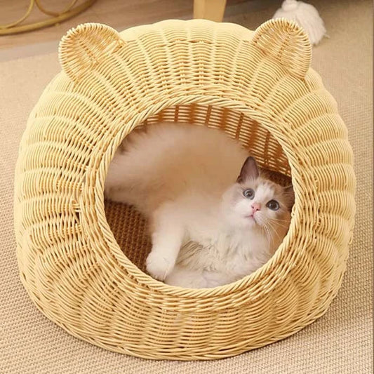 Panier en Osier pour Chat – Niche Douillette au Design Naturel