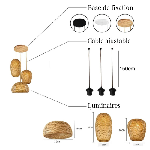 Plafonnier en Osier Trio | AURORA