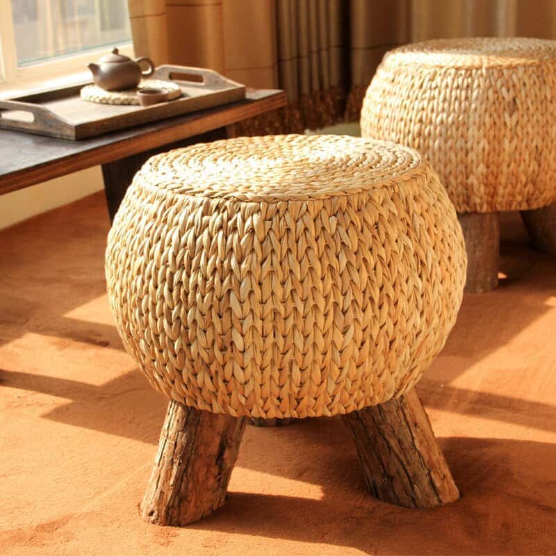 Pouf en Osier & Bois | AUREA
