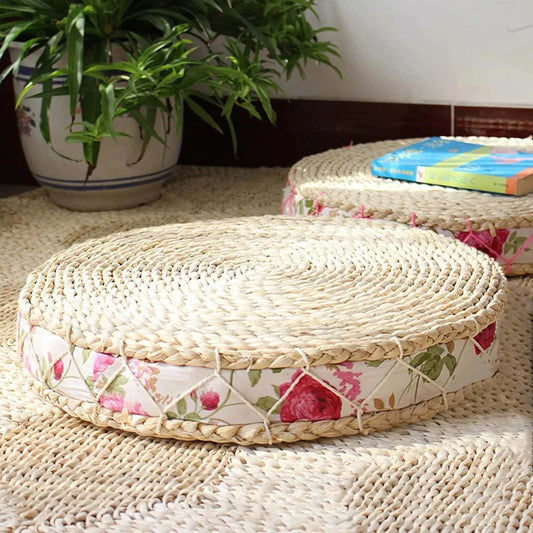 Pouf en Osier avec Motifs Floraux | PAZIA