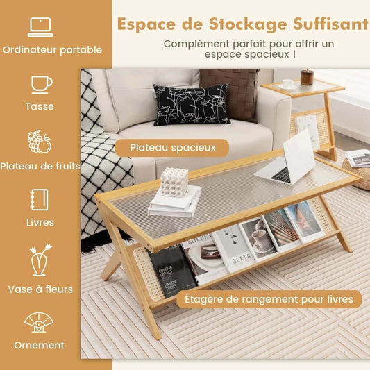 Grande Table Basse en Osier | JUSTEA