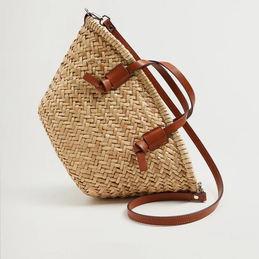 Sac en Osier Naturel avec Anses en Cuir | Cabas Bohème Chic