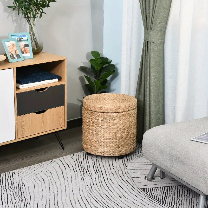 Tabouret avec Rangement en Osier Kaki | FUB