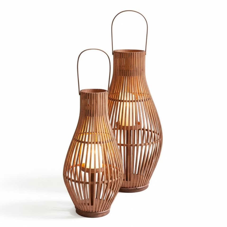 Grande Lampe bougeoir avec anses en osier | JUSTINEA