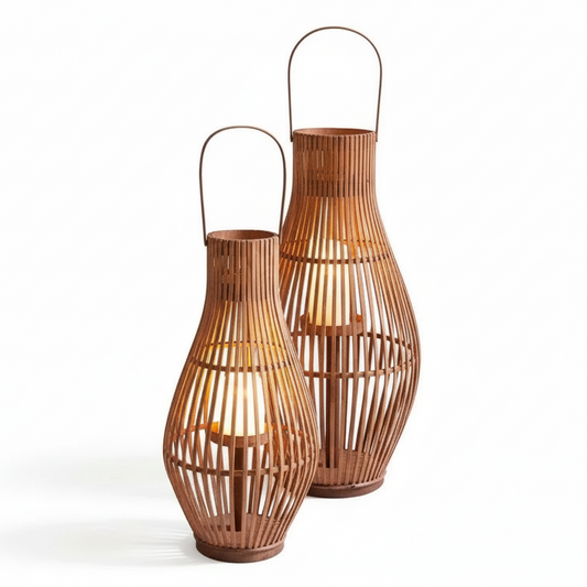 Grande Lampe bougeoir avec anses en osier | JUSTINEA