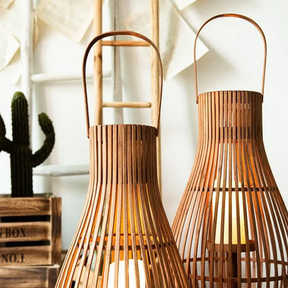 Grande Lampe bougeoir avec anses en osier | JUSTINEA