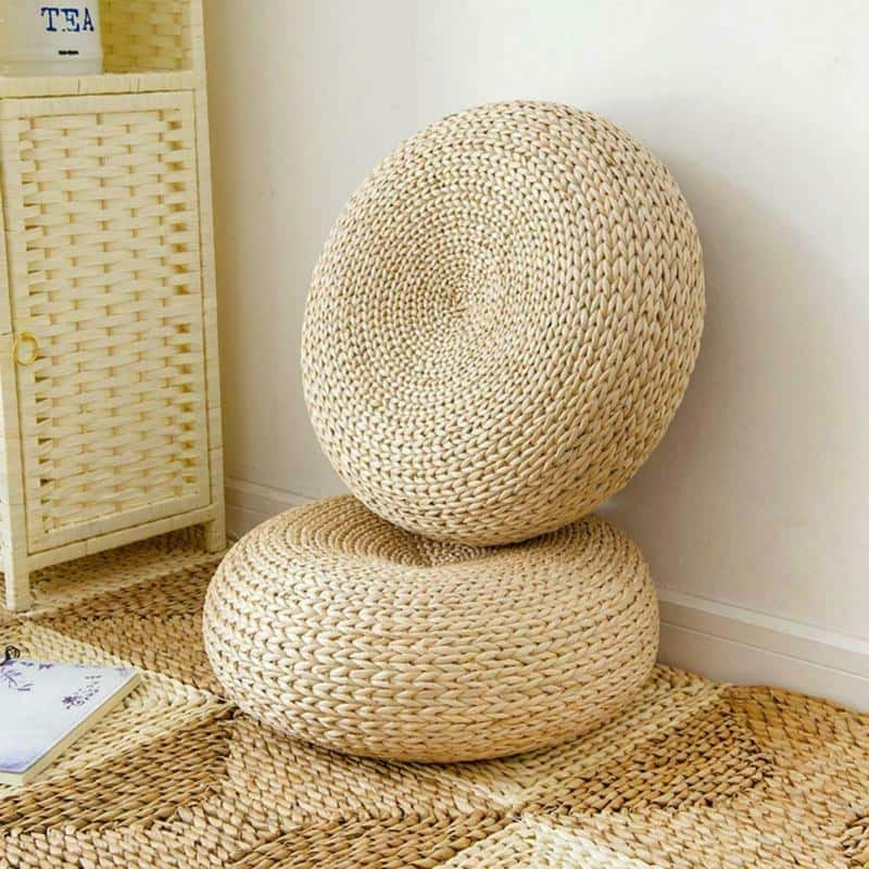 Pouf en Osier Design Rond | CLÉORA