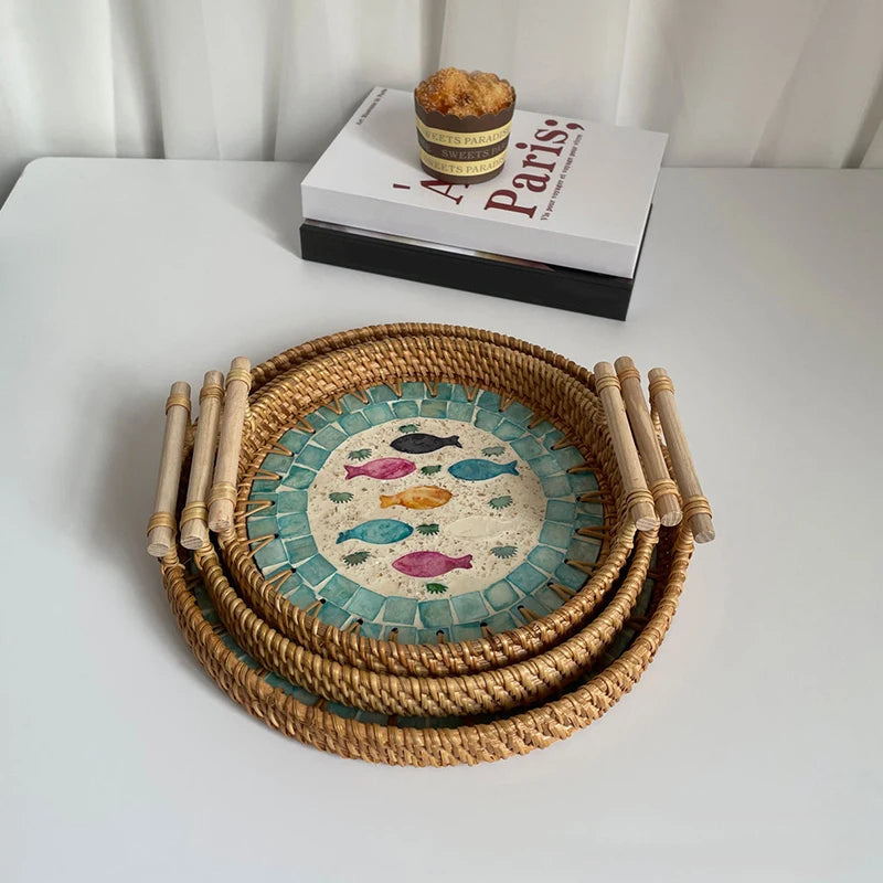 Plateau en Osier Tressé Coquillages | NARIMA