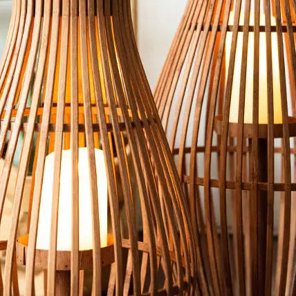 Grande Lampe bougeoir avec anses en osier | JUSTINEA