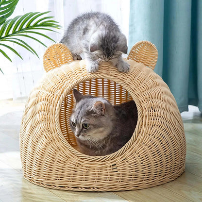 Panier en Osier pour Chat – Niche Douillette au Design Naturel