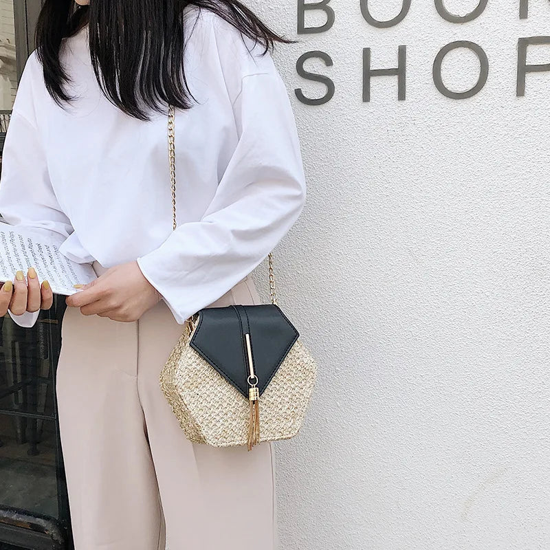 Sac Hexagonal en Raphia & Cuir | EXAGONA