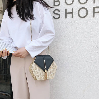 Sac Hexagonal en Raphia & Cuir | EXAGONA