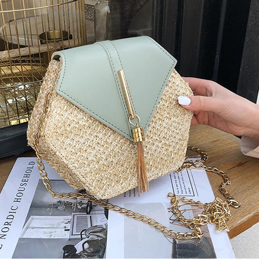 Sac Hexagonal en Raphia & Cuir | EXAGONA